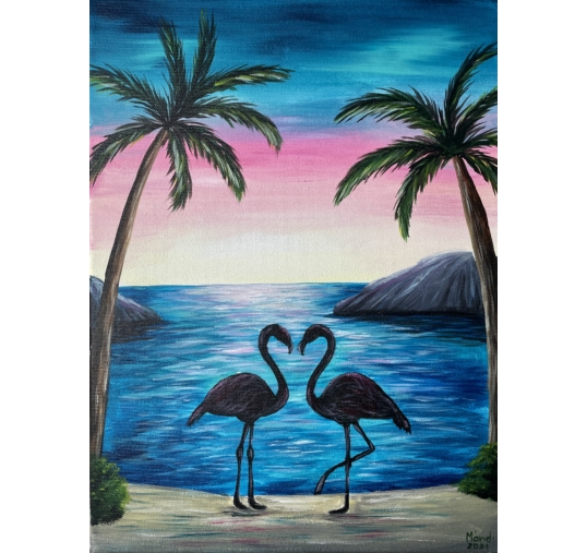 Flamingók élményfestés - Akrillal
