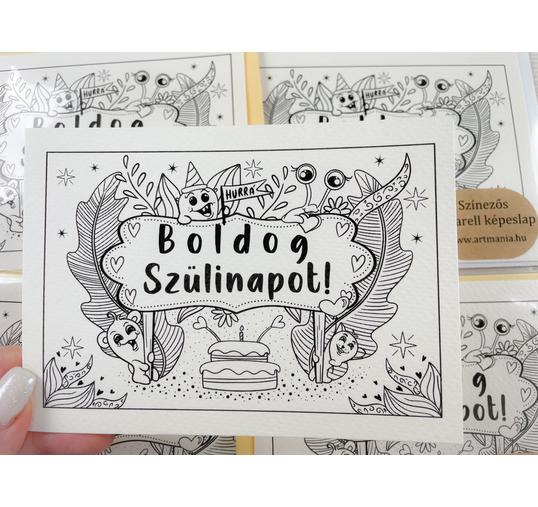 Boldog szülinapot! - színezhető akvarell képeslap