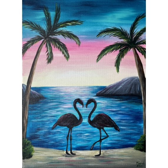 Flamingók élményfestés - Akrillal